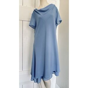 90s Vintage Jolibel Petite Bias Cut Blue Shift Dress Y2K Classic Womens Size 14